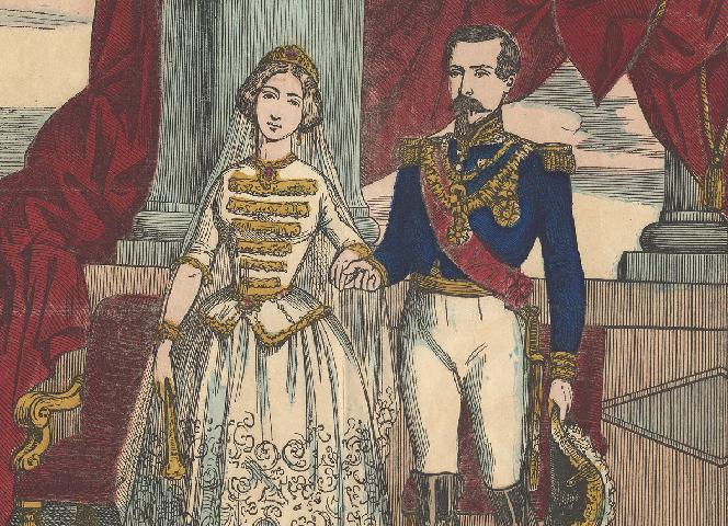 Napoléon III, Empereur et S.E. Eugénie de Montijo, Comtesse de Teba, Impératrice des Français – Lithographie de Gangel