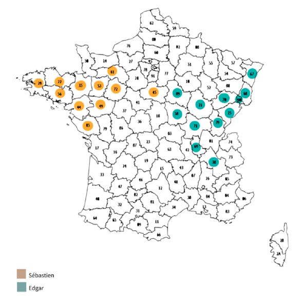 Carte répartitions des départements par commerciaux groupes